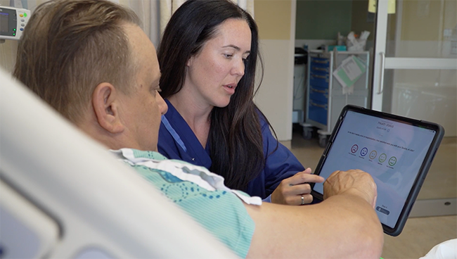 Nurse and patient looking at laptop